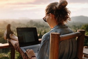 Woman using broadband internet for rural areas