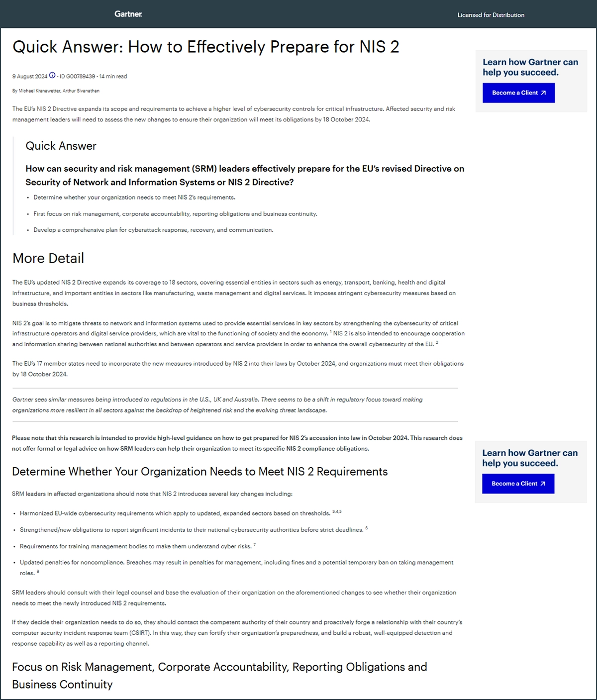 Quick Answer: How to Effectively Prepare for NIS 2 | A Gartner® Report Quick Answer: How to Effectively Prepare for NIS 2 | A Gartner® Report